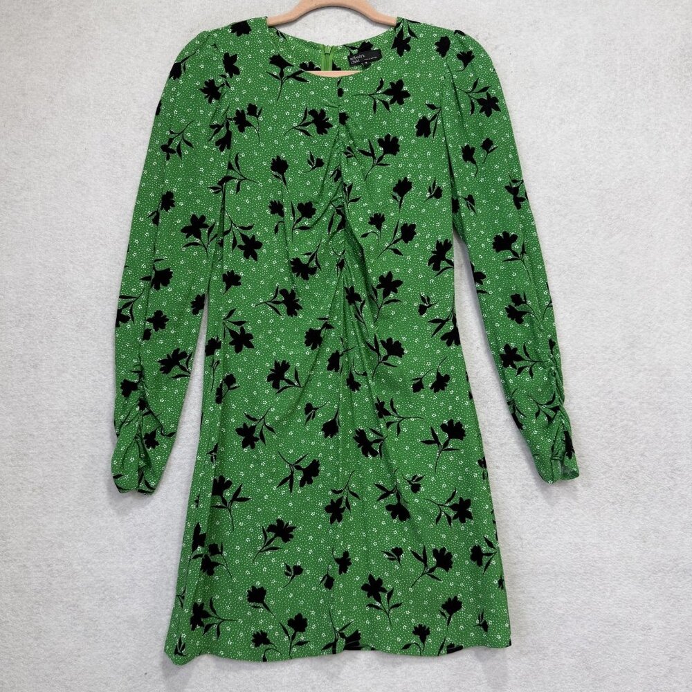 Nobody's Child Dress Womens 4 Green Floral Long Sleeve A Line Mini Viscose